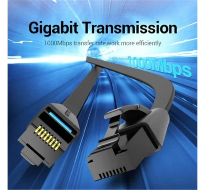 Патч-корд Flat Cat.6 UTP Patch Cable 10M Black Vention (IBJBL)