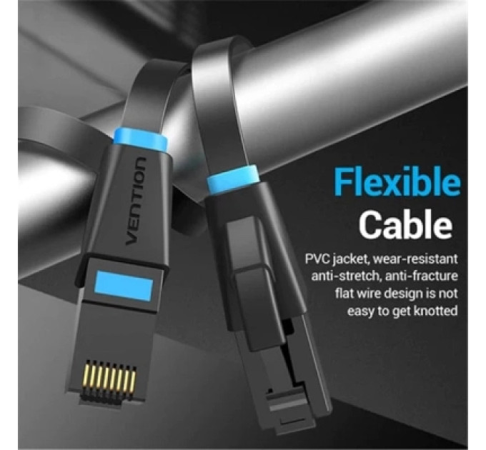 Патч-корд Flat Cat.6 UTP Patch Cable 10M Black Vention (IBJBL)
