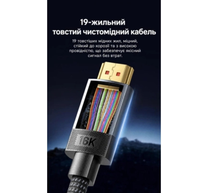 Кабель мультимедійний Fabric Braided HDMI-A Male to Male HD Cable 16K 2M Gray Vention (ALVHH)