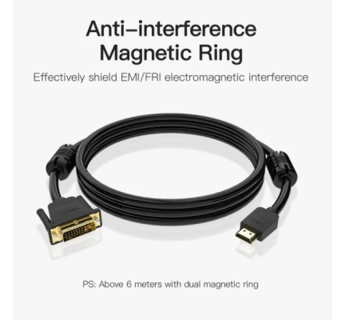 Кабель мультимедійний HDMI to DVI Cable 1.5M Black Vention (ABFBG)