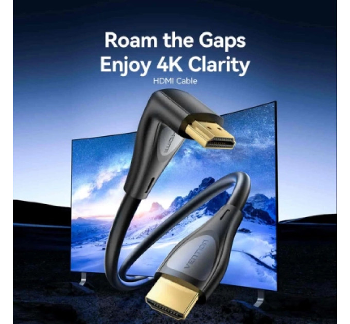 Кабель мультимедійний HDMI-A Male to Male 4K HD Right Angle Cable 90 Degree 1M Black Vention (ALRBF)