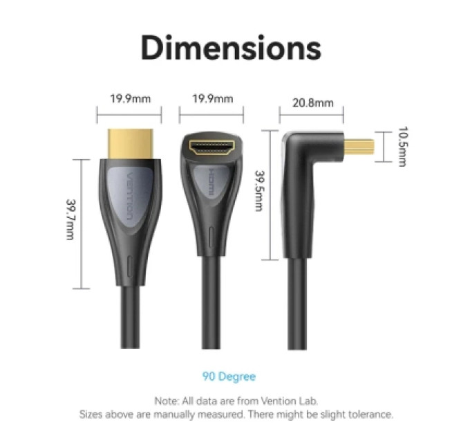 Кабель мультимедійний HDMI-A Male to Male 4K HD Right Angle Cable 90 Degree 2M Black Vention (ALRBH)