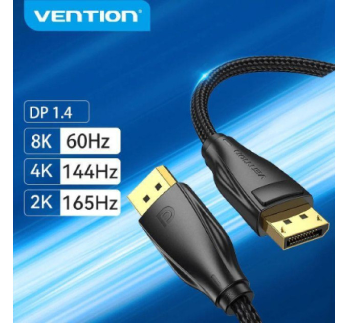 Vention Кабель мультимедійний Fabric Braided DP 2.1 Male to Male 80G HD Cable 1.5M Gray Aluminum Alloy Type Vention (HGCHG)