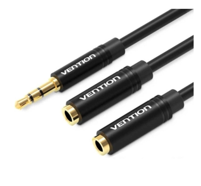 Кабель мультимедійний 3.5mm Male to 2*3.5mm Female Stereo Splitter Cable 0.3M Black Metal Type Vention (BBWBY)