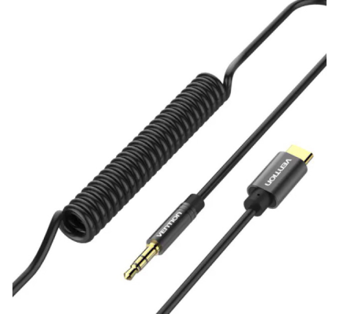 Кабель мультимедійний Type-C to 3.5mm Male Spring Audio Cable 1M Black Metal Type Vention (BGABF)
