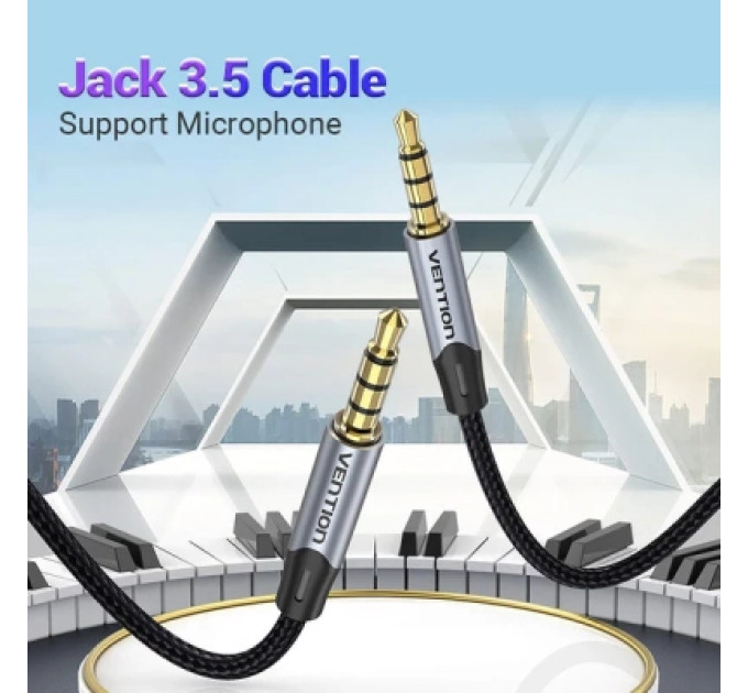 Кабель мультимедійний TRRS 3.5MM Male to Male Aux Cable 1.5M Gray Vention (BAQHG)