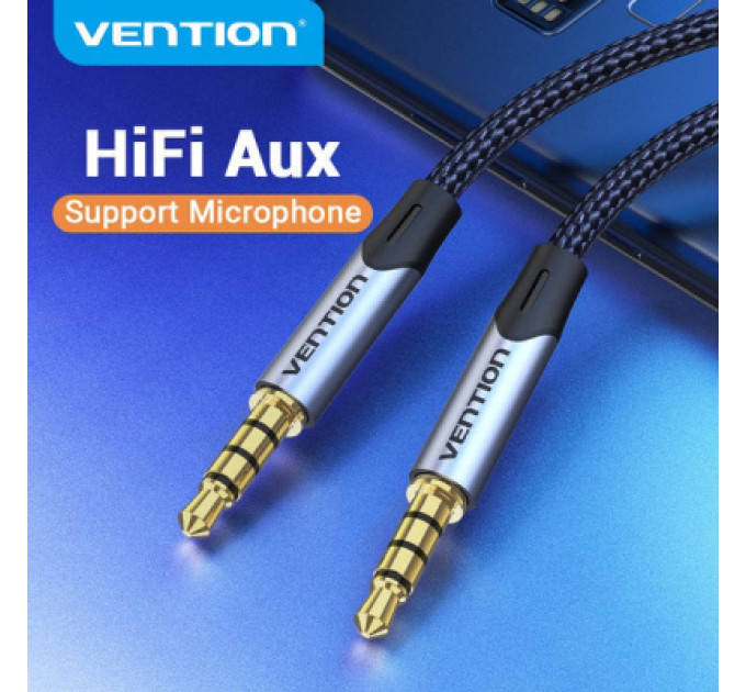 Кабель мультимедійний TRRS 3.5MM Male to Male Aux Cable 1.5M Gray Vention (BAQHG)