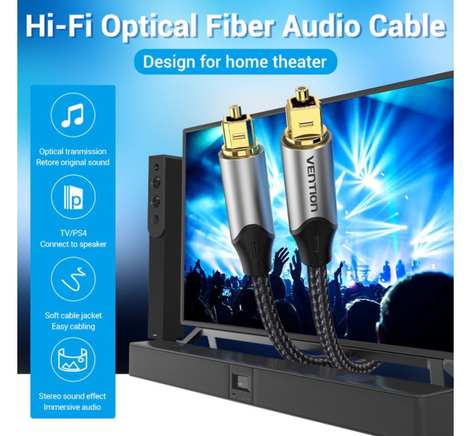 Vention Кабель мультимедійний Optical Fiber Audio Cable Aluminum Alloy Type 2M Gray Vention (BAVHH)