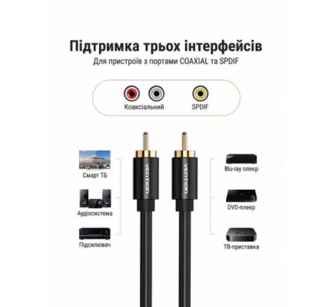 Кабель мультимедійний Coaxial Digital Audio Cable 1M Black Metal Type Vention (VAB-R09-B100)