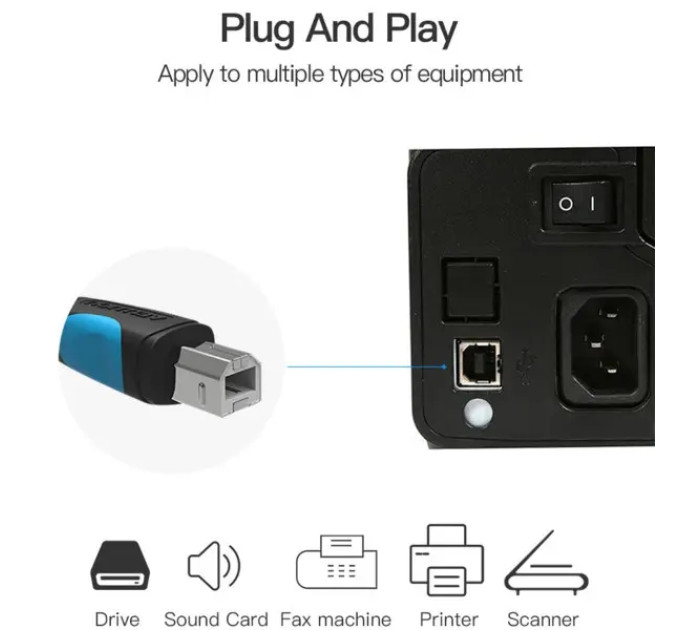 Vention Кабель для принтера USB2.0 A Male to B Male Print Cable 1.5M Black Vention (VAS-A16-B150)