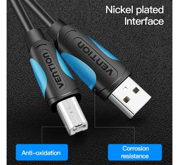 Vention Кабель для принтера USB2.0 A Male to B Male Print Cable 1.5M Black Vention (VAS-A16-B150)