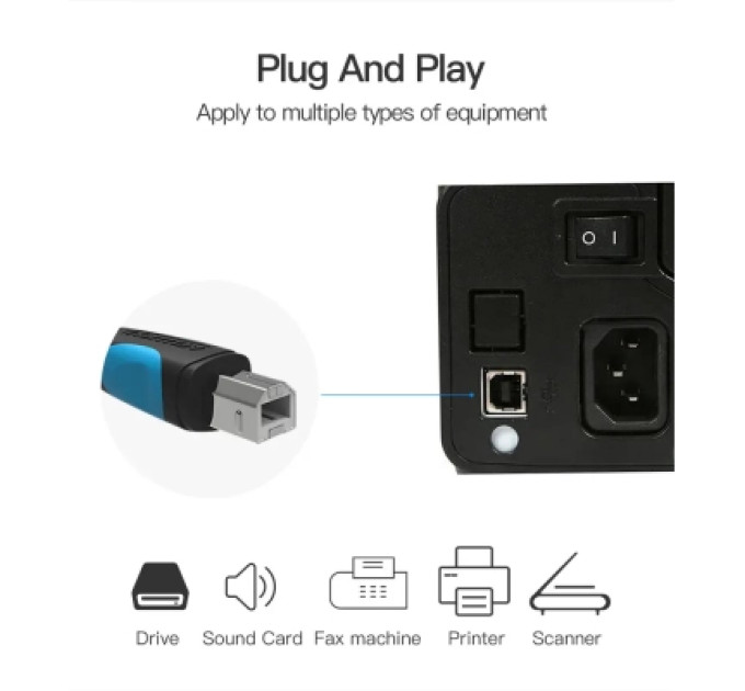 Кабель для принтера USB2.0 A Male to B Male Print Cable 2M Black Vention (VAS-A16-B200)