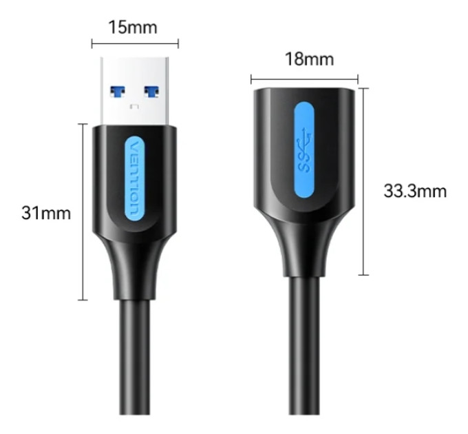 Vention Дата кабель USB 3.2 A Male to A Female Extension Round Cable 1.5M Black PVC Type Vention (CBOBG)