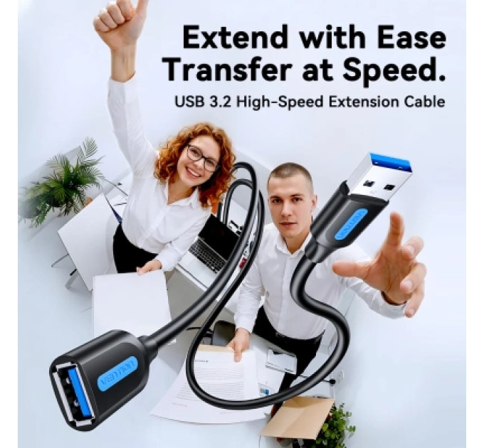 Дата кабель USB 3.2 A Male to A Female Extension Round Cable 2M Black PVC Type Vention (CBOBH)
