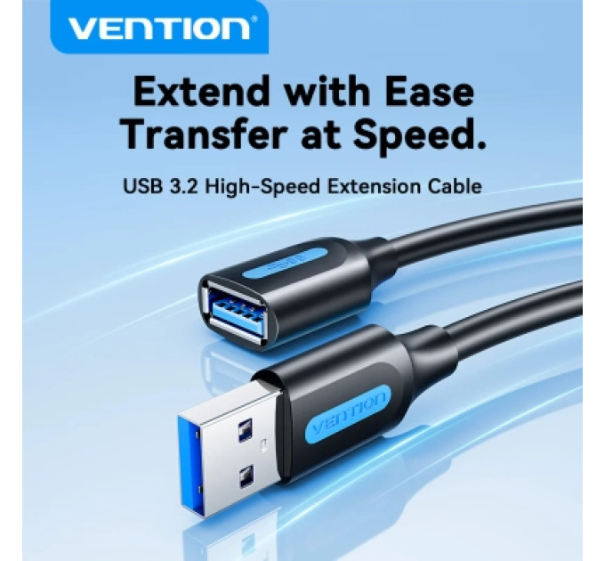 Дата кабель USB 3.2 A Male to A Female Extension Round Cable 2M Black PVC Type Vention (CBOBH)