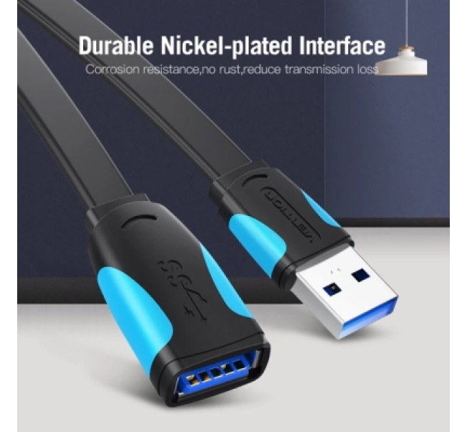 Дата кабель Flat USB3.0 Extension Cable 1M Black Vention (VAS-A13-B100)