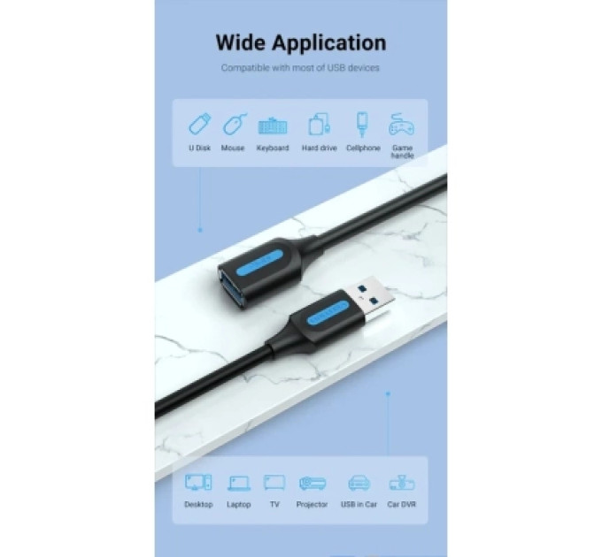 Дата кабель USB 2.0 A Male to A Female Extension Cable 1M black PVC Type Vention (CBIBF)
