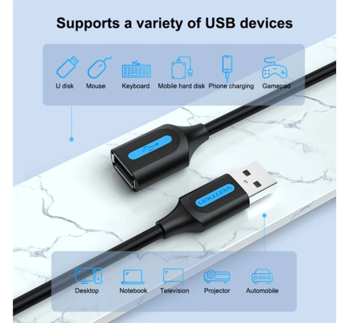 Vention Дата кабель USB 2.0 A Male to A Female Extension Cable 1M black PVC Type Vention (CBIBF)