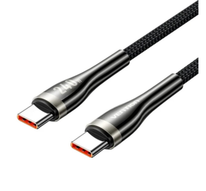 Дата кабель Nylon Braided USB 2.0 C Male to C Male 5A Cable 1.2M Black Zinc Alloy Type Vention (CTYBAV)