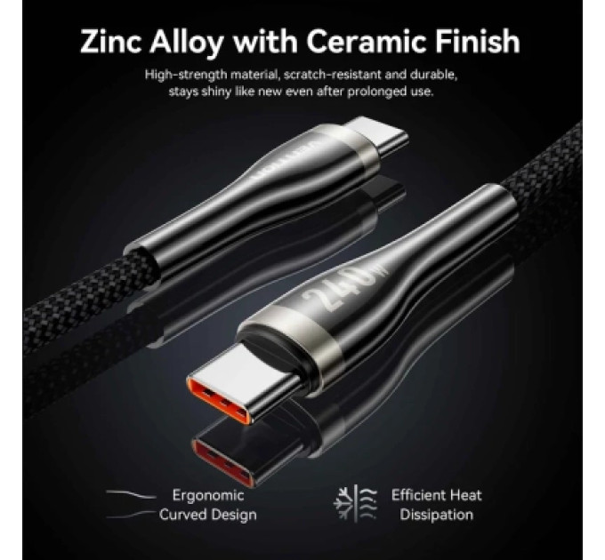 Дата кабель Nylon Braided USB 2.0 C Male to C Male 5A Cable 1.2M Black Zinc Alloy Type Vention (CTYBAV)