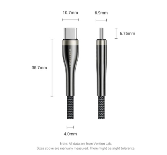 Дата кабель Nylon Braided USB 2.0 C Male to C Male 5A Cable 1.2M Black Zinc Alloy Type Vention (CTYBAV)