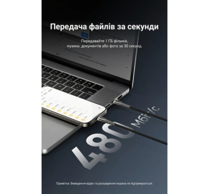 Дата кабель Nylon Braided USB 2.0 C Male to C Male 5A Cable 2M Black Zinc Alloy Type Vention (CTYBH)