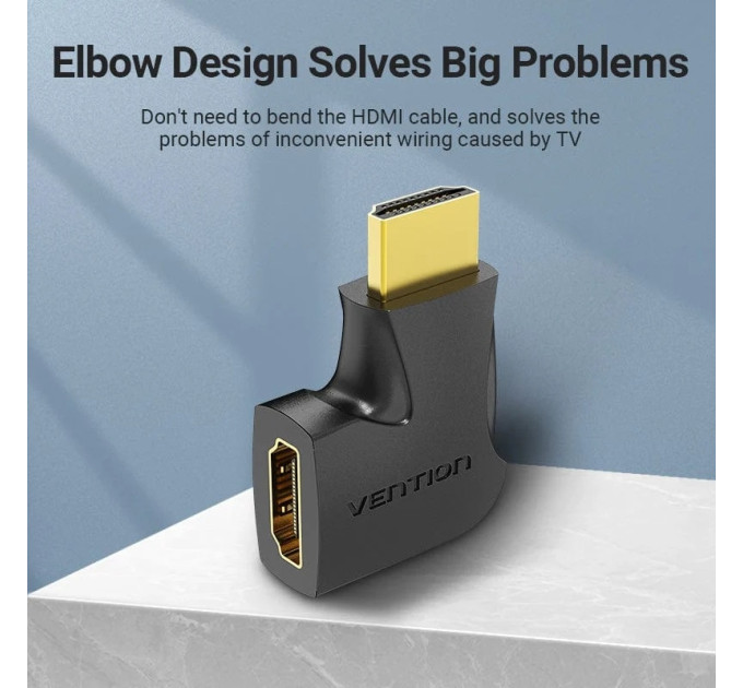 Vention Перехідник HDMI 90 Degree Male to Female Vertical Flat Adapter Black Vention (AIPB0)