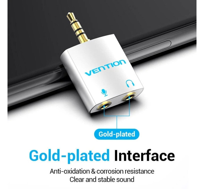 Vention Перехідник 4 Pole 3.5mm Male to 2*3.5mm Female Audio Adapter Silvery Metal Type Vention (BDBW0)