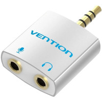 Перехідник 4 Pole 3.5mm Male to 2*3.5mm Female Audio Adapter Silvery Metal Type Vention (BDBW0)
