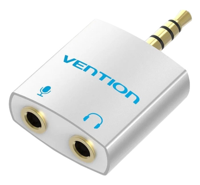 Vention Перехідник 4 Pole 3.5mm Male to 2*3.5mm Female Audio Adapter Silvery Metal Type Vention (BDBW0)