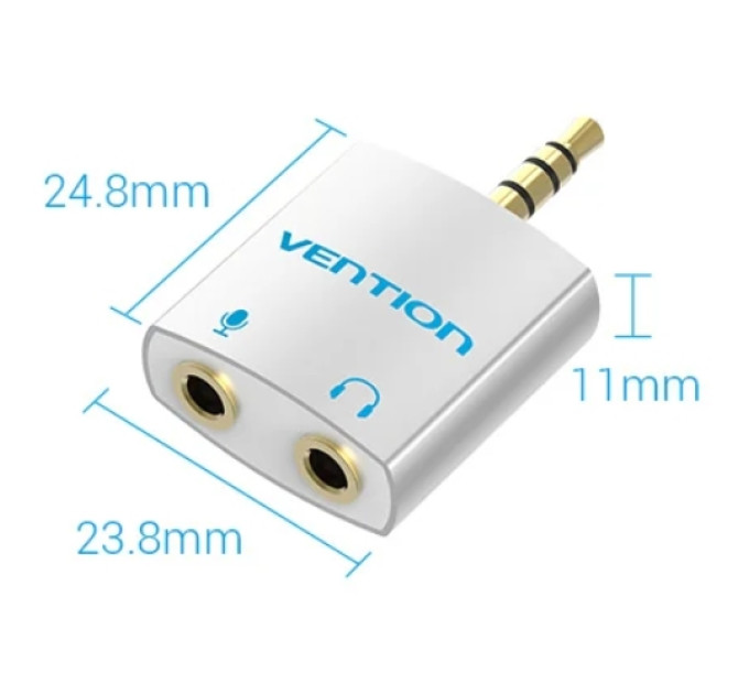 Vention Перехідник 4 Pole 3.5mm Male to 2*3.5mm Female Audio Adapter Silvery Metal Type Vention (BDBW0)
