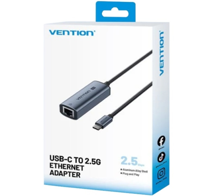 Vention Перехідник USB-C to 2.5 Gigabit Ethernet Adapter 0.15M Gray Aluminum Alloy Type Vention (CFTHB)