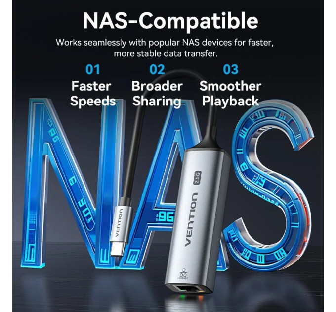 Vention Перехідник USB-C to 2.5 Gigabit Ethernet Adapter 0.15M Gray Aluminum Alloy Type Vention (CFTHB)