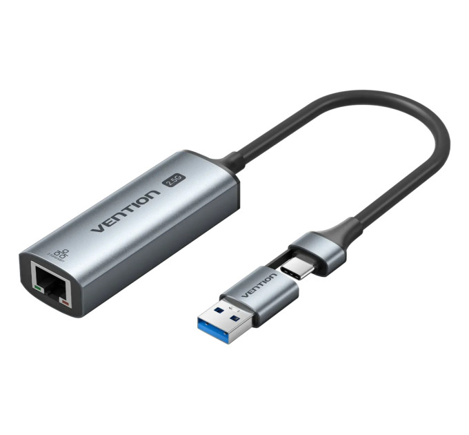 Vention Перехідник USB-C + USB-A to 2.5 Gigabit Ethernet Adapter 0.15M Gray Aluminum Alloy Type Vention (CFUHB)
