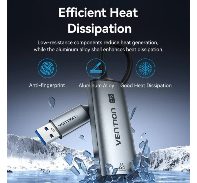 Vention Перехідник USB-C + USB-A to 2.5 Gigabit Ethernet Adapter 0.15M Gray Aluminum Alloy Type Vention (CFUHB)