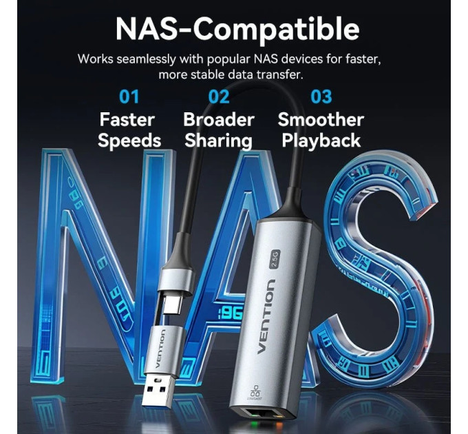 Vention Перехідник USB-C + USB-A to 2.5 Gigabit Ethernet Adapter 0.15M Gray Aluminum Alloy Type Vention (CFUHB)