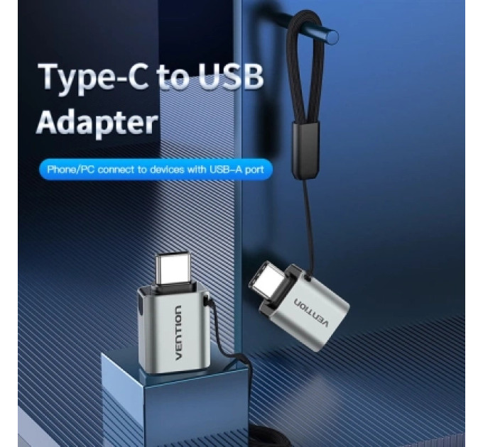 Перехідник USB-C Male to USB 3.0 Female OTG Adapter Gray Aluminum Alloy Type Vention (CDQH0)
