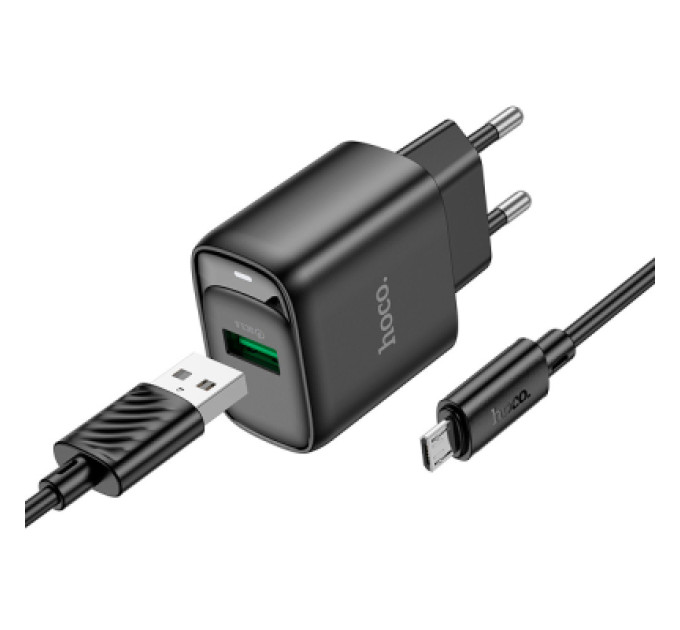 HOCO Зарядний пристрій HOCO C140A Smart USB QC3.0 + USB to cable Micro Black (6942007627801)