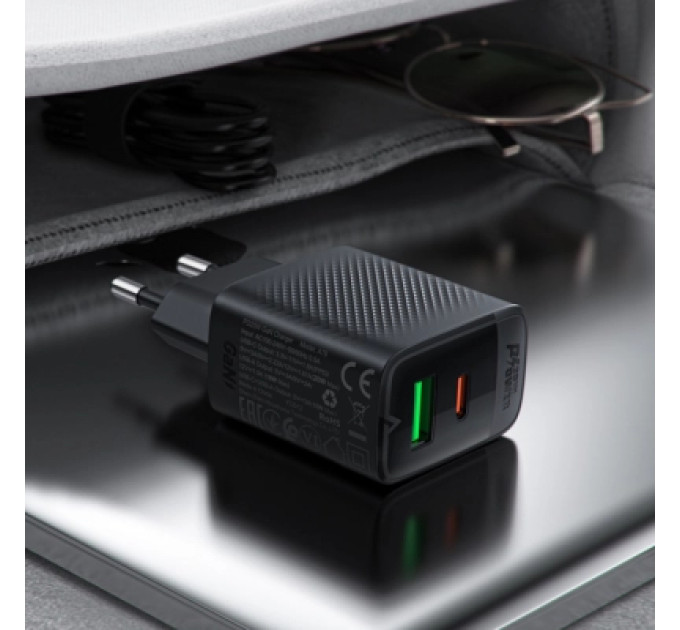 Acefast Зарядний пристрій Acefast A78 1xUSB-C PD20W + 1xUSB-A GaN Black (6974316283256)