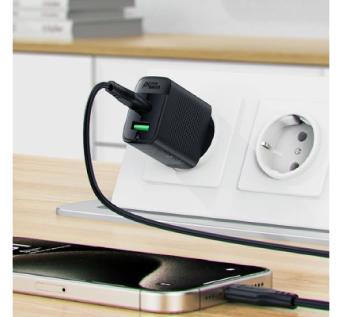 Acefast Зарядний пристрій Acefast A78 1xUSB-C PD20W + 1xUSB-A GaN Black (6974316283256)