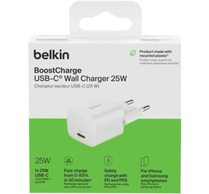 Belkin Зарядний пристрій Belkin USB-C PD25W PPS white (WCA012KQWH)