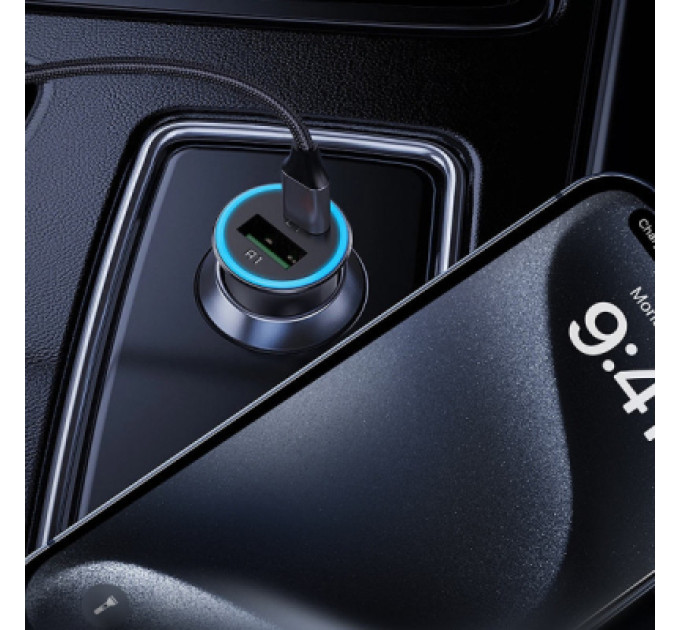 Acefast Зарядний пристрій Acefast 1xUSB-C + 1xUSB 95W car adapter B16 black (6974316284970)