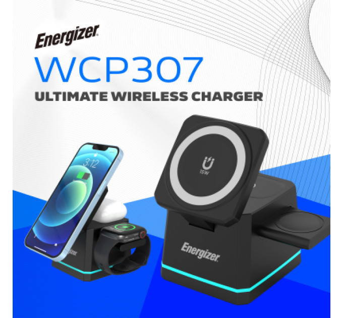 Energizer Зарядний пристрій Energizer 15W 3-in-1 magnetic wireless black (WCP307)