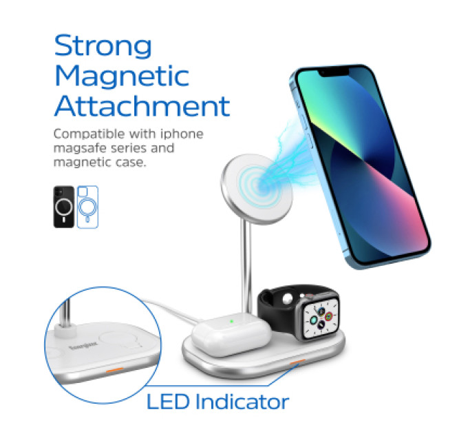 Energizer Зарядний пристрій Energizer 15W 3-in-1 magnetic wireless white (WCP303)