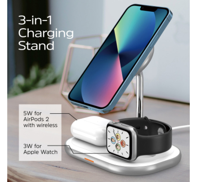 Energizer Зарядний пристрій Energizer 15W 3-in-1 magnetic wireless white (WCP303)