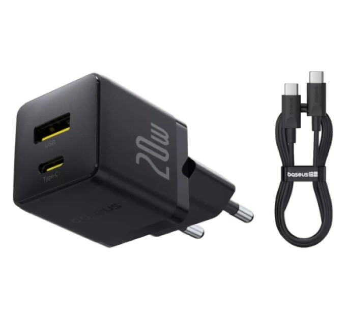 Baseus Зарядний пристрій Baseus 1xUSB-C PD20W + 1xUSB + cable USB-C to USB-C white (P10111608113-01)