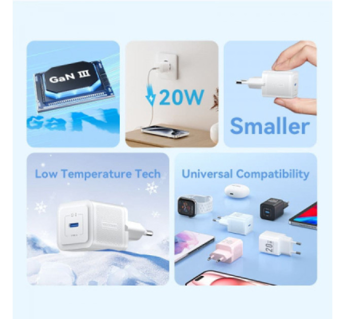 Vention Зарядний пристрій Vention 1xUSB-C PD20W GaN + cable USB-C to USB-C white (TZ-FEPW0-EU-01)