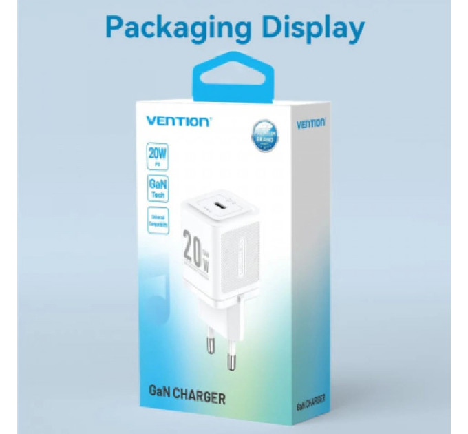 Vention Зарядний пристрій Vention 1xUSB-C PD20W GaN + cable USB-C to USB-C white (TZ-FEPW0-EU-01)