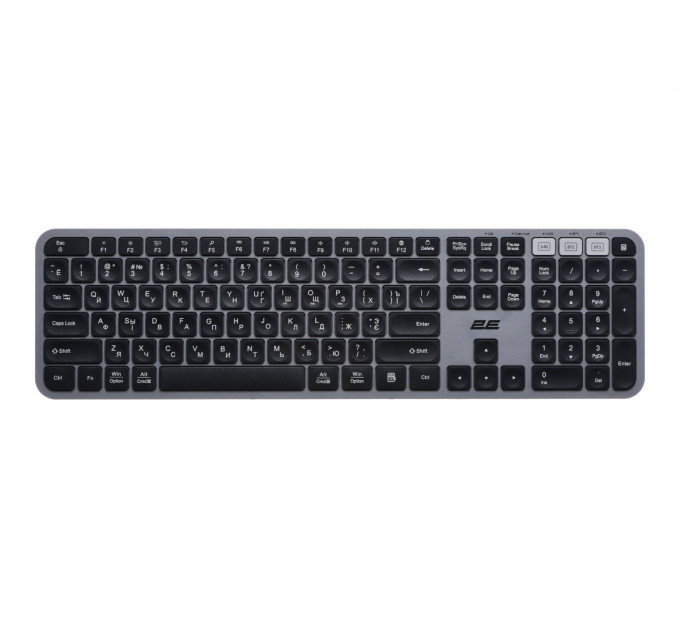 2E Клавіатура мембранна 2E KS240 110key, WL/BT, EN/UK/RU, сіро-чорний