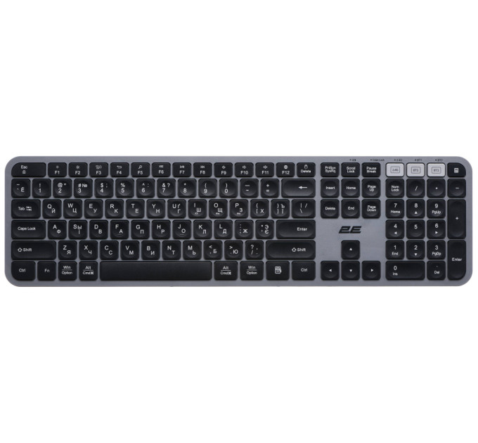 2E Клавіатура мембранна 2E KS240 110key, WL/BT, EN/UK/RU, сіро-чорний